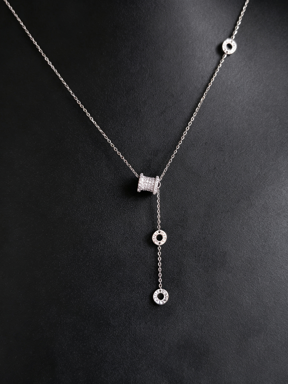 S925 Sterling Silver Moissanite Cylinder Drop Y Necklace