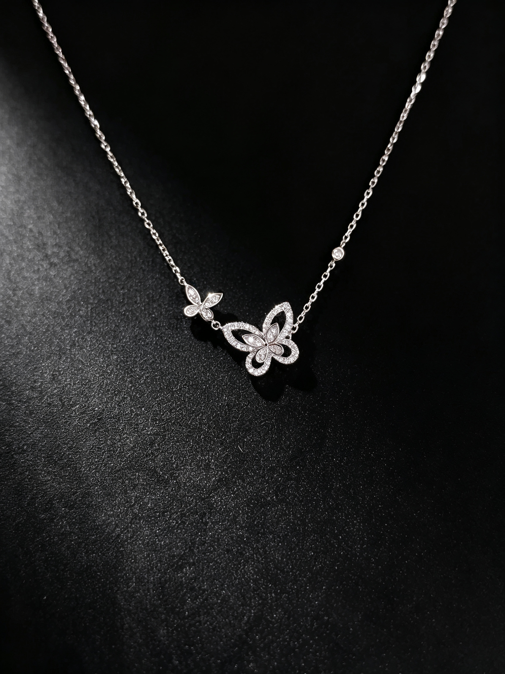 925 Sterling Silver Moissanite Double Butterfly Necklace