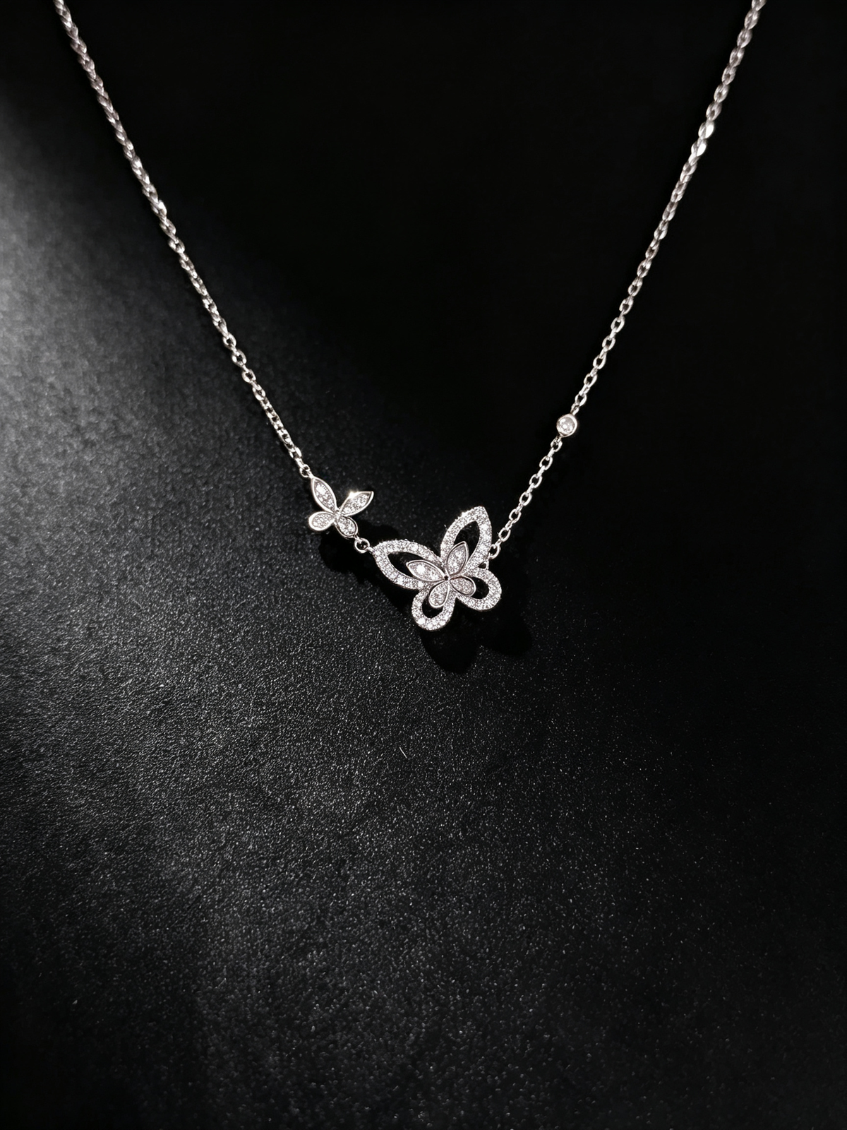925 Sterling Silver Moissanite Double Butterfly Necklace