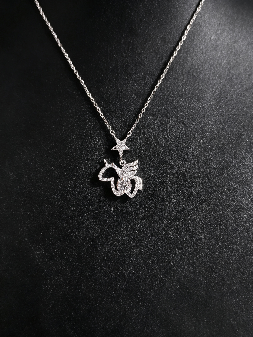 925 Sterling Silver Moissanite Pegasus Star Necklace