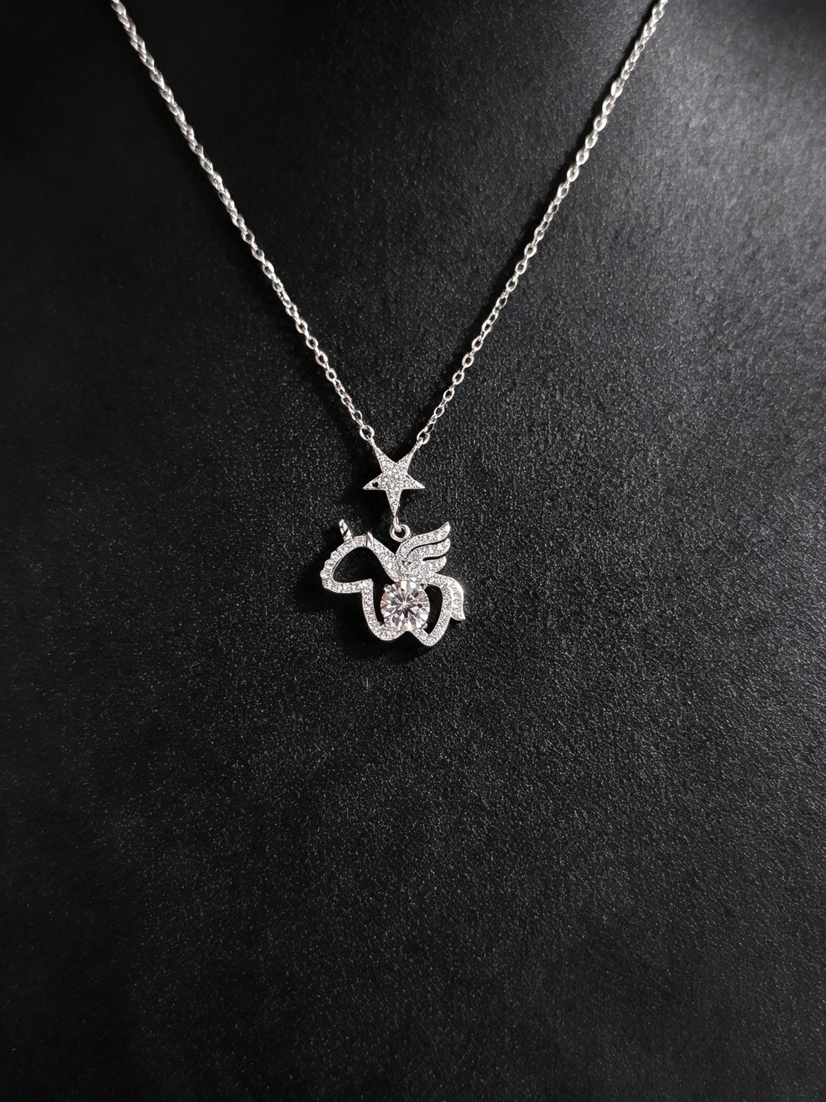 925 Sterling Silver Moissanite Pegasus Star Necklace