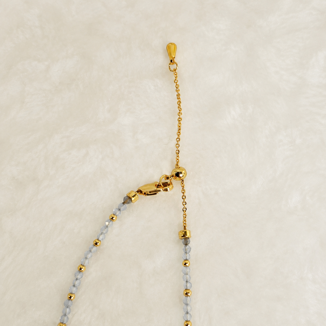 24K Gold Plated Aquamarine Amethyst Pearl Beaded Necklace with Mother of Pearl Floral Pendant