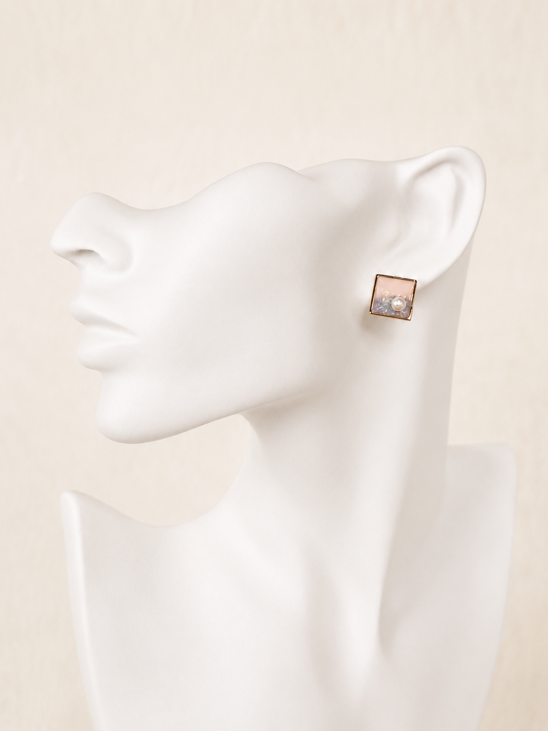 24K Gold Plated Square Abstract Colorblock Enamel Pearl Stud Earrings – Panda House