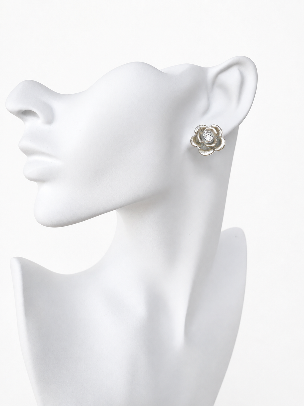 S925 Sterling Silver Sculpted Rose Flower Crystal Stud Earrings – Panda House