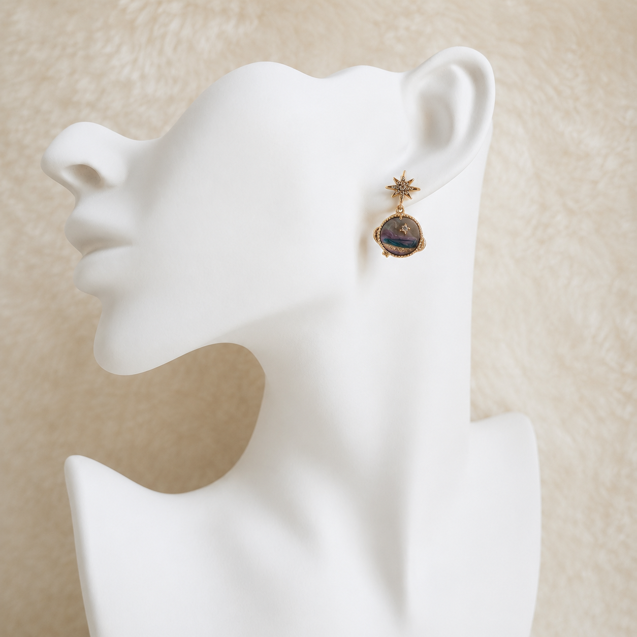 24K Gold Plated Pavé Star & Saturn Planet Drop Earrings – Panda House