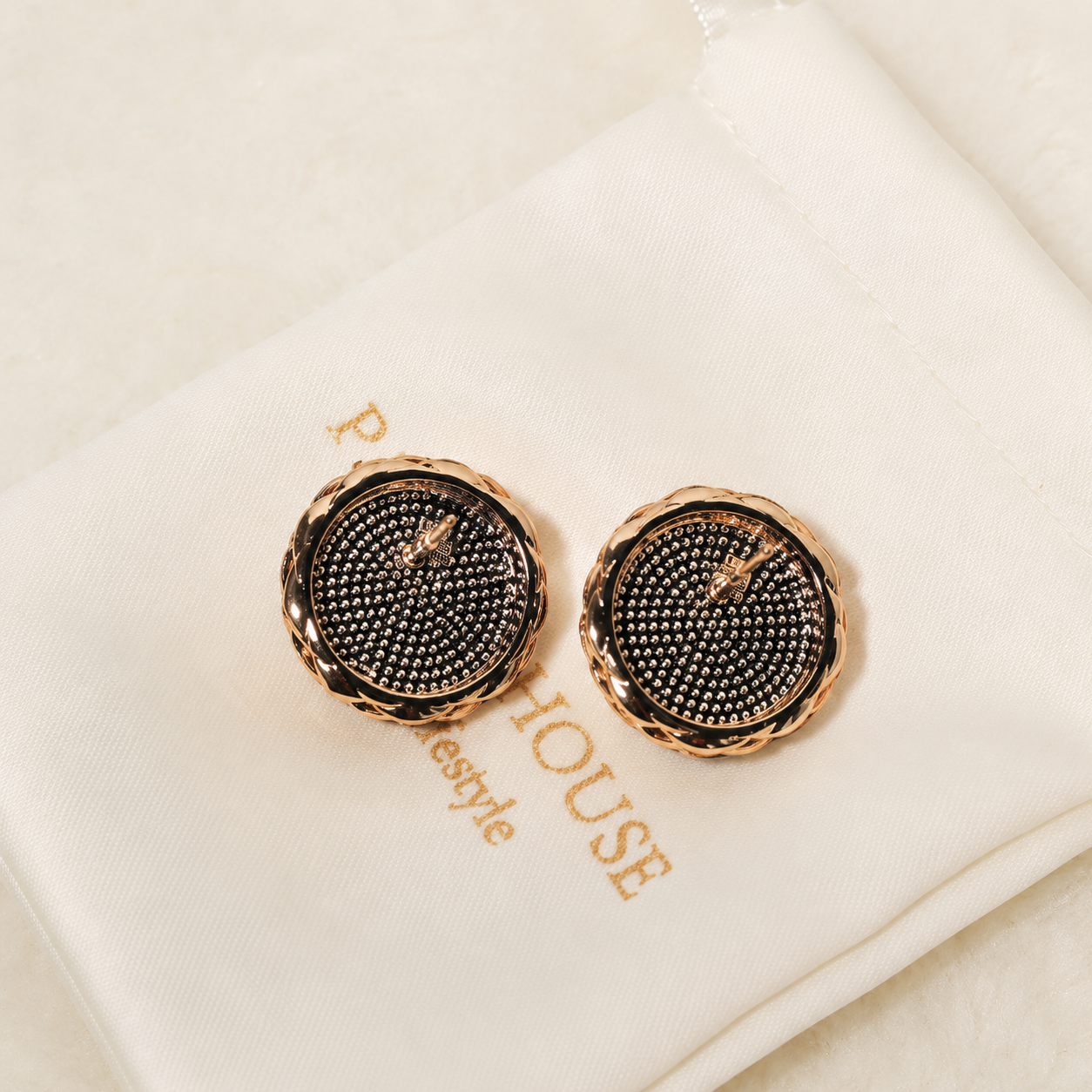 24K Gold Plated Bird's Nest Pearl Cat's Eye Flower Stud Earrings