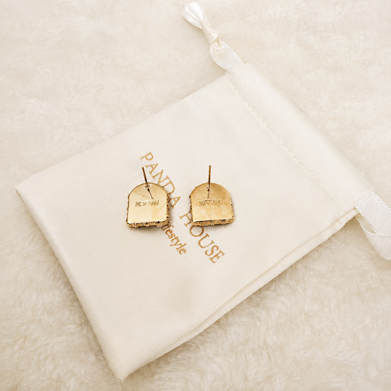 24K Gold Plated Garden Window Crystal Leaf Pearl Arch Stud Earrings