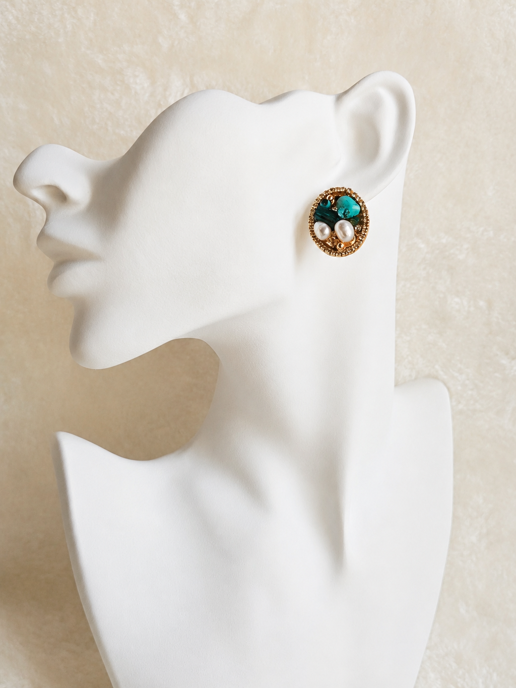 Gold Plated Turquoise & Baroque Pearl Ocean Treasure Oval Stud Earrings – Panda House