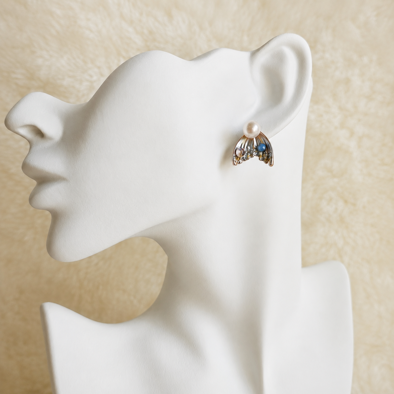 24K Gold Plated Angel Wing Pearl & Blue Crystal Stud Earrings – Panda House