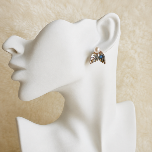 24K Gold Plated Angel Wing Pearl & Blue Crystal Stud Earrings – Panda House