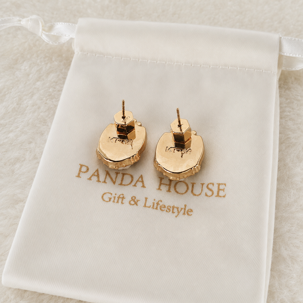 24K Gold Plated Vintage Mirror Frame Tulip Pearl Stud Earrings