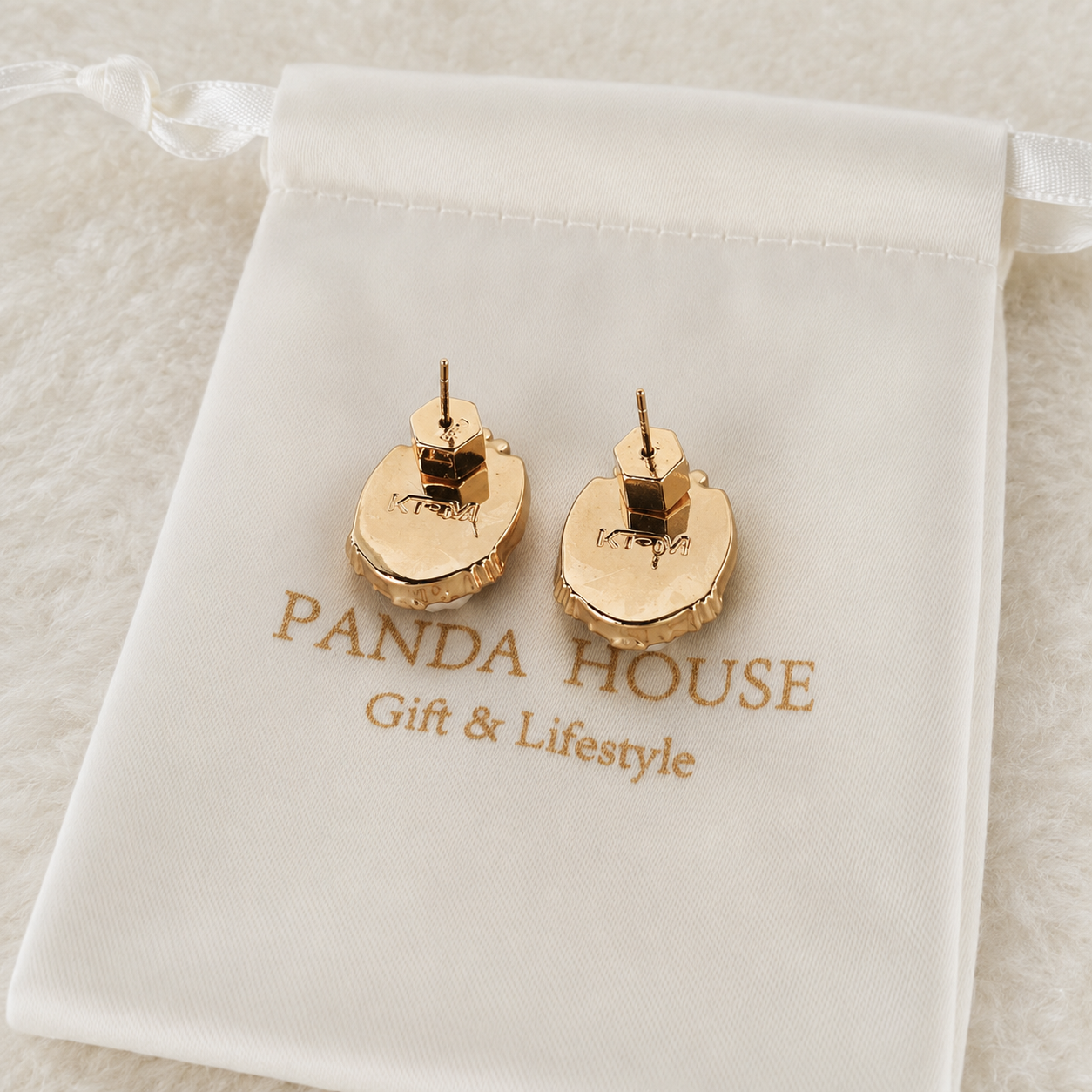24K Gold Plated Vintage Mirror Frame Tulip Pearl Stud Earrings