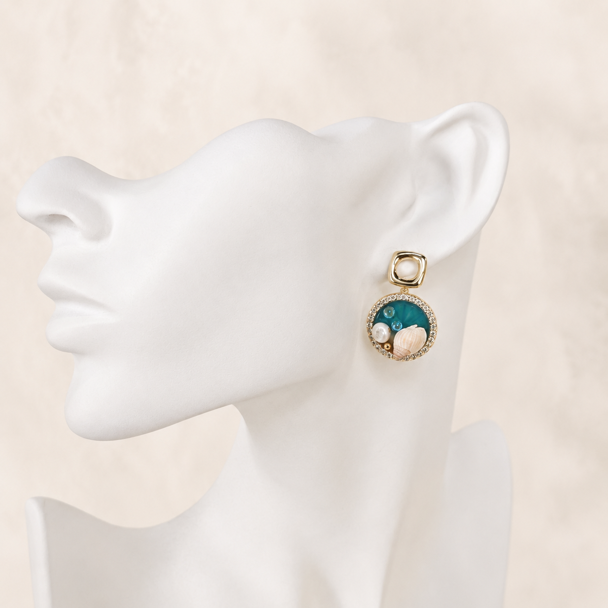 24K Gold Plated Ocean Seashell Pearl Resin Drop Earrings
