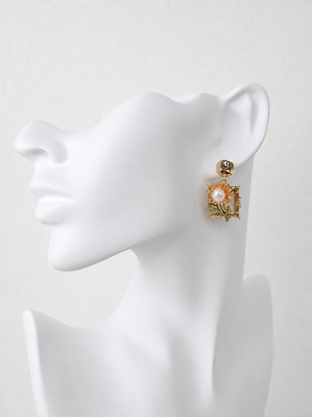 24K Gold Plated Sunflower Pearl Ornate Frame Drop Earrings – Panda House