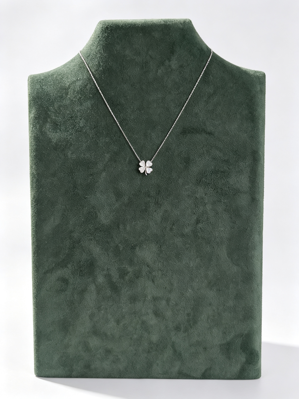 Moissanite & Mother-of-Pearl Four-Leaf Clover Necklace in S925 Sterling Silver