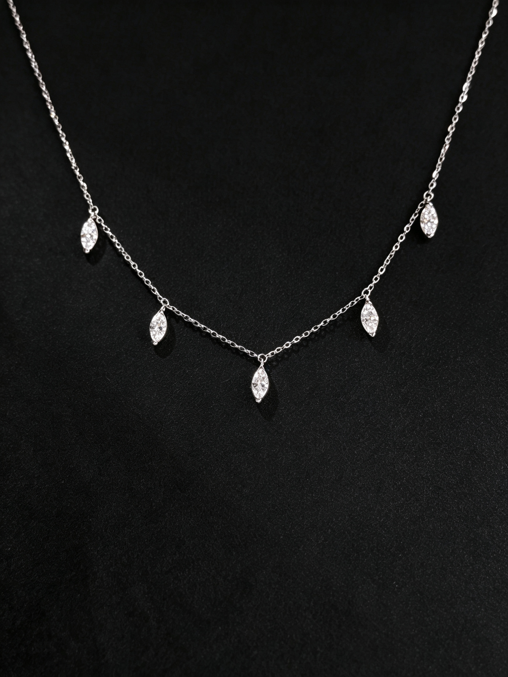 S925 Sterling Silver Blue Moissanite Marquise Station Necklace