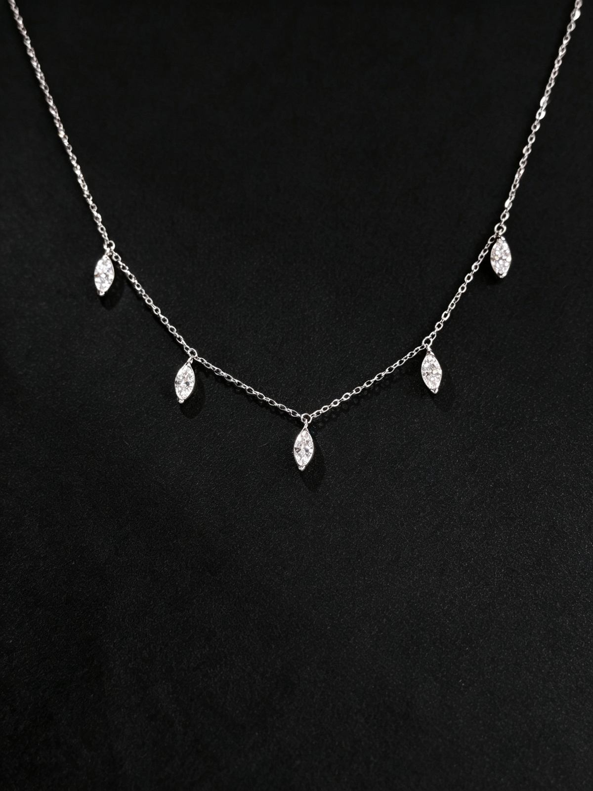 S925 Sterling Silver Blue Moissanite Marquise Station Necklace