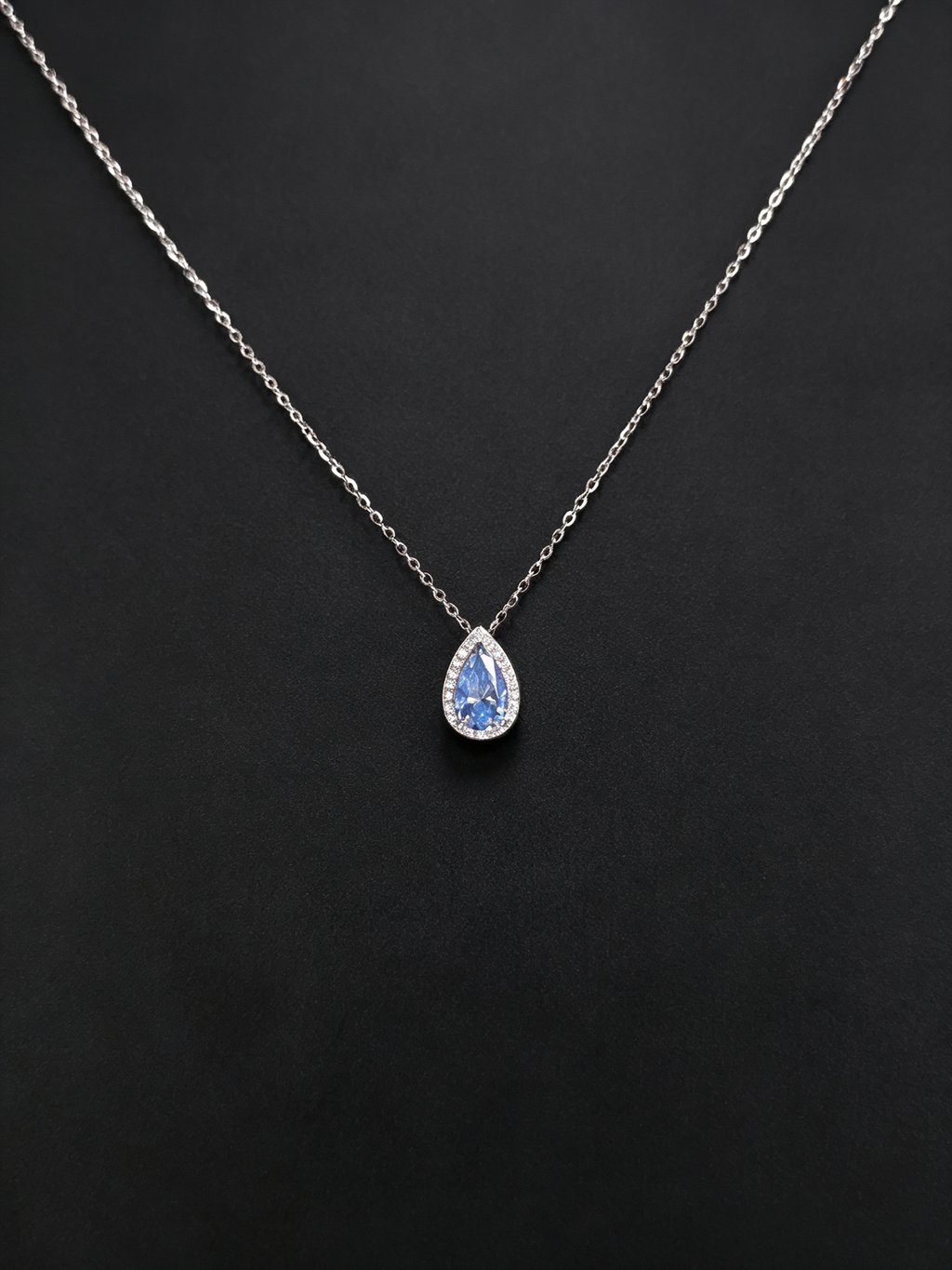 Blue Moissanite Pear-Cut Pendant Necklace in S925 Sterling Silver