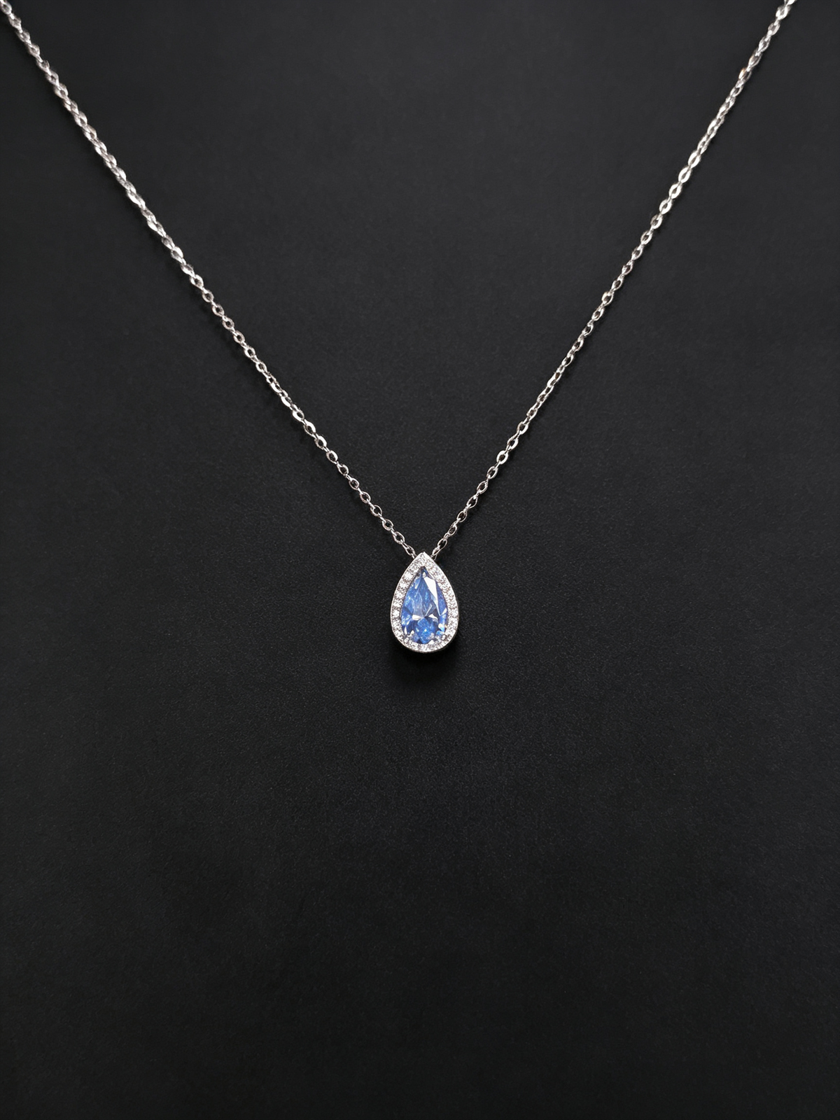 Blue Moissanite Pear-Cut Pendant Necklace in S925 Sterling Silver