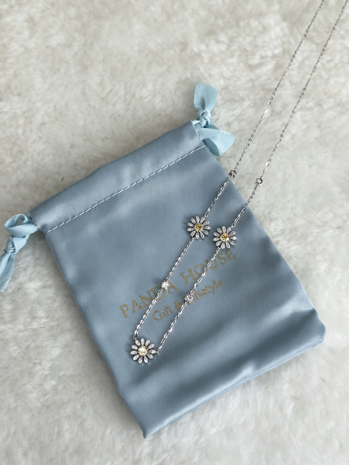 Yellow Moissanite Triple Daisy Necklace in S925 Sterling Silver
