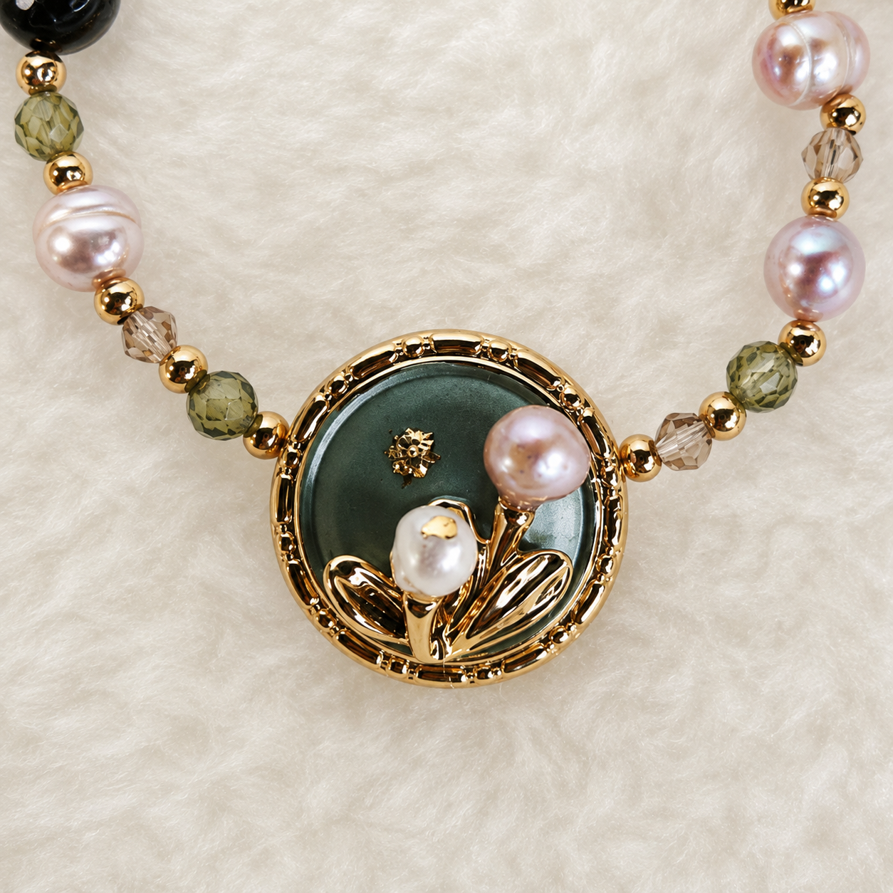 24K Gold Plated Natural Stone & Freshwater Pearl Beaded Necklace