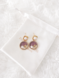 24K Gold Plated Baroque Pearl Stud Crystal Halo Lavender Enamel Drop Earrings – Panda House