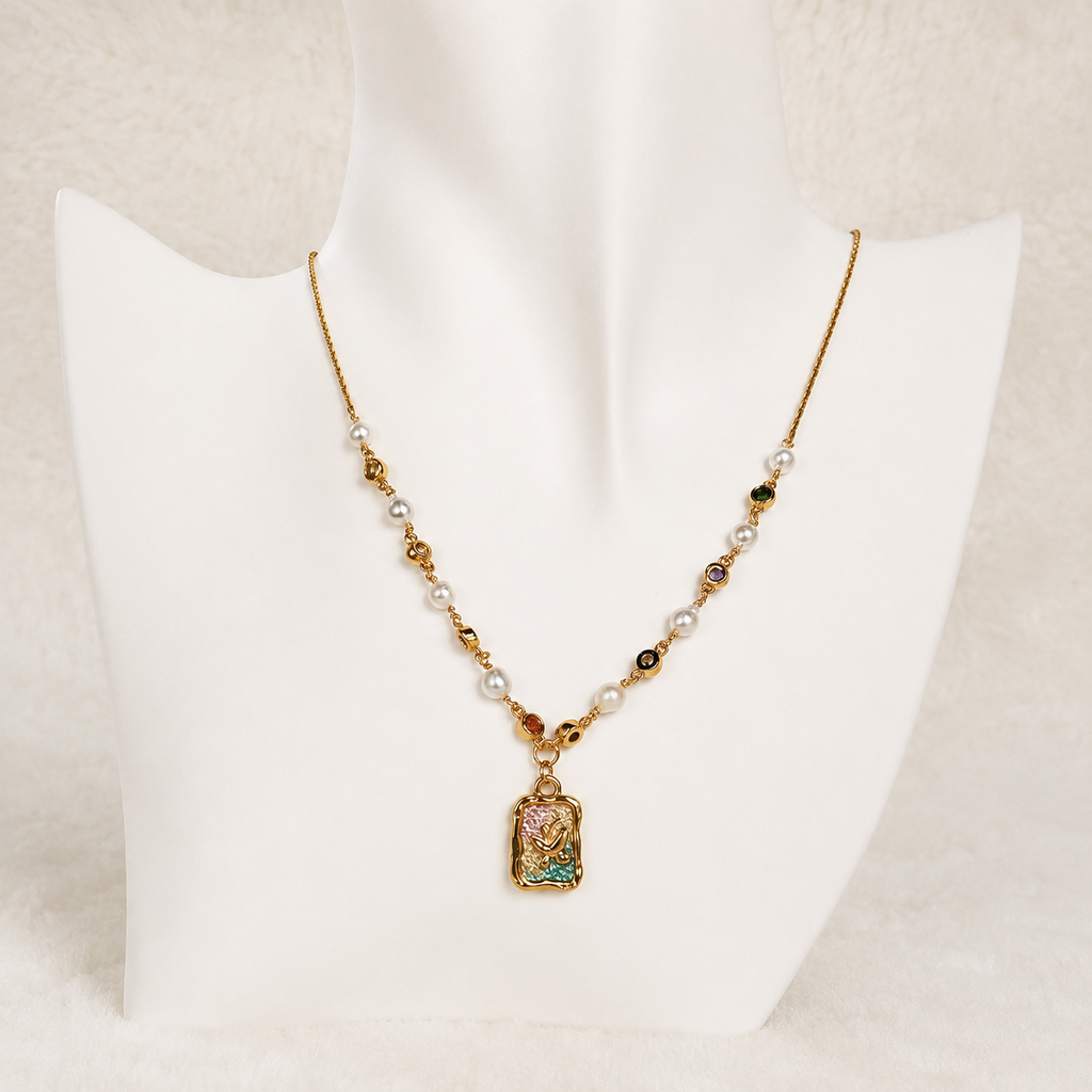 24K Gold Plated Oil Painting Butterfly Enamel Pendant Mixed Chain Necklace
