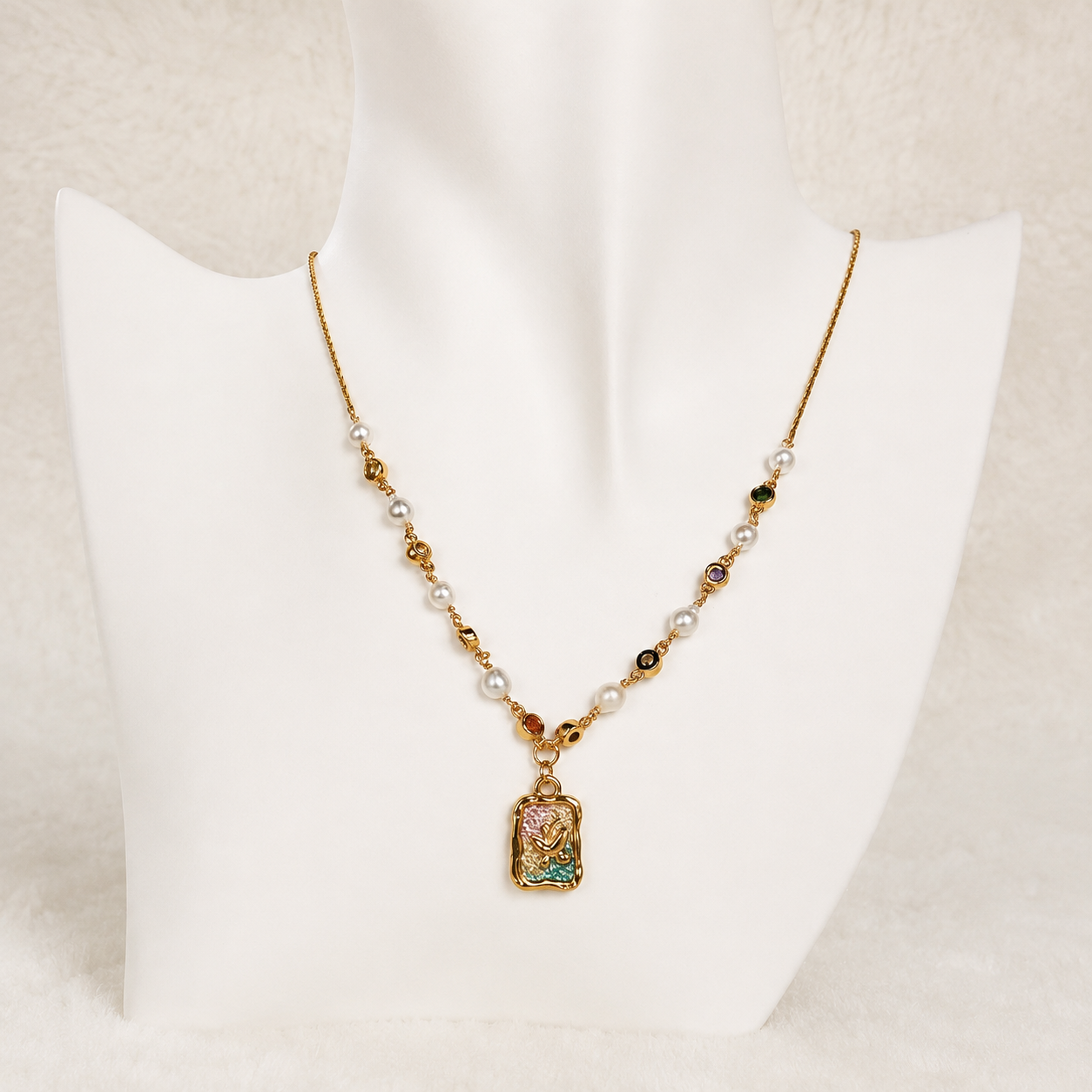 24K Gold Plated Oil Painting Butterfly Enamel Pendant Mixed Chain Necklace