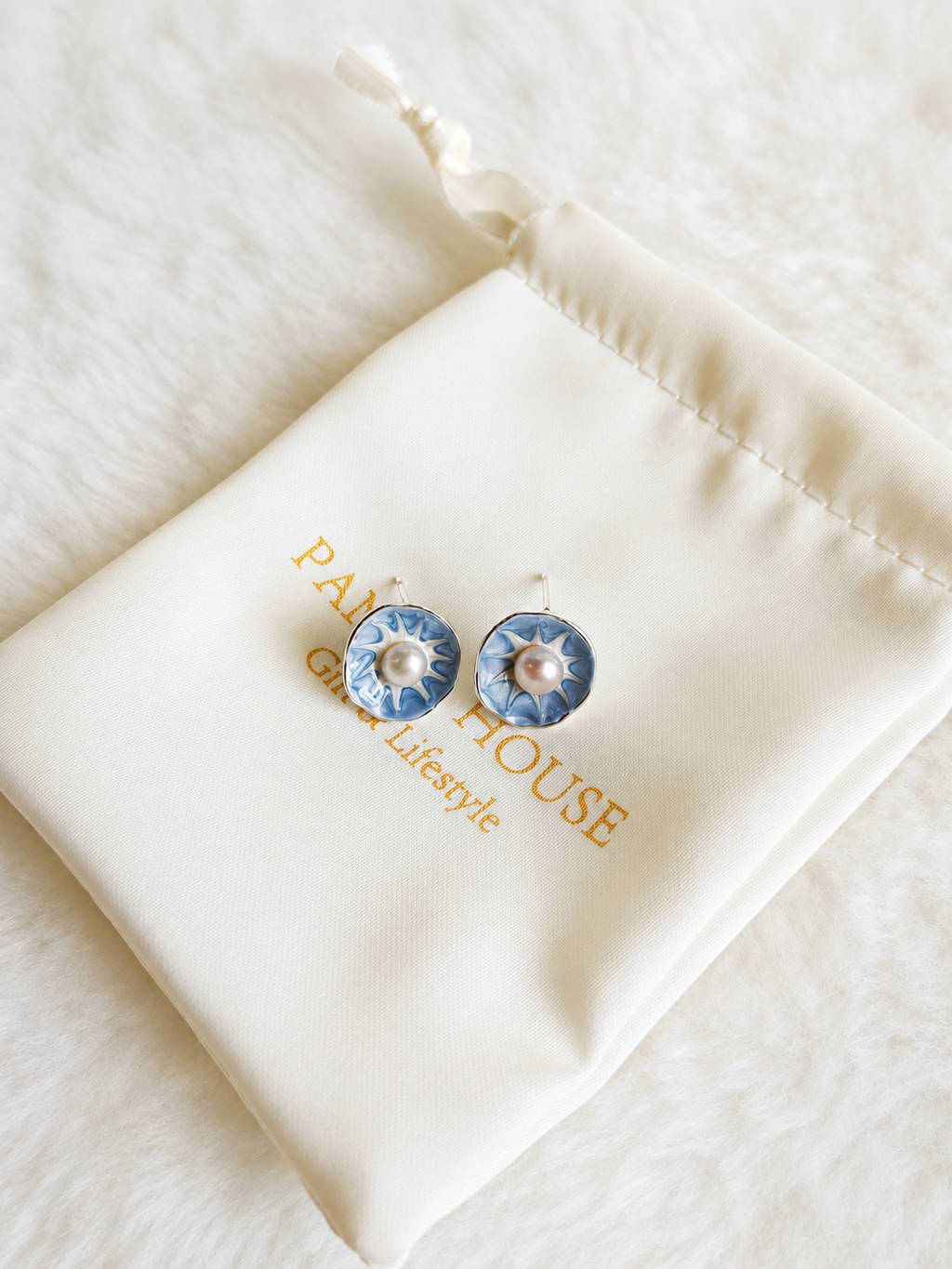 S925 Sterling Silver Navy Blue Enamel Flower Pearl Stud Earrings – Panda House