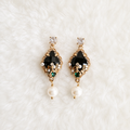 Gold Plated Gothic Baroque Black Gem Emerald Crystal Pearl Drop Earrings – Panda House