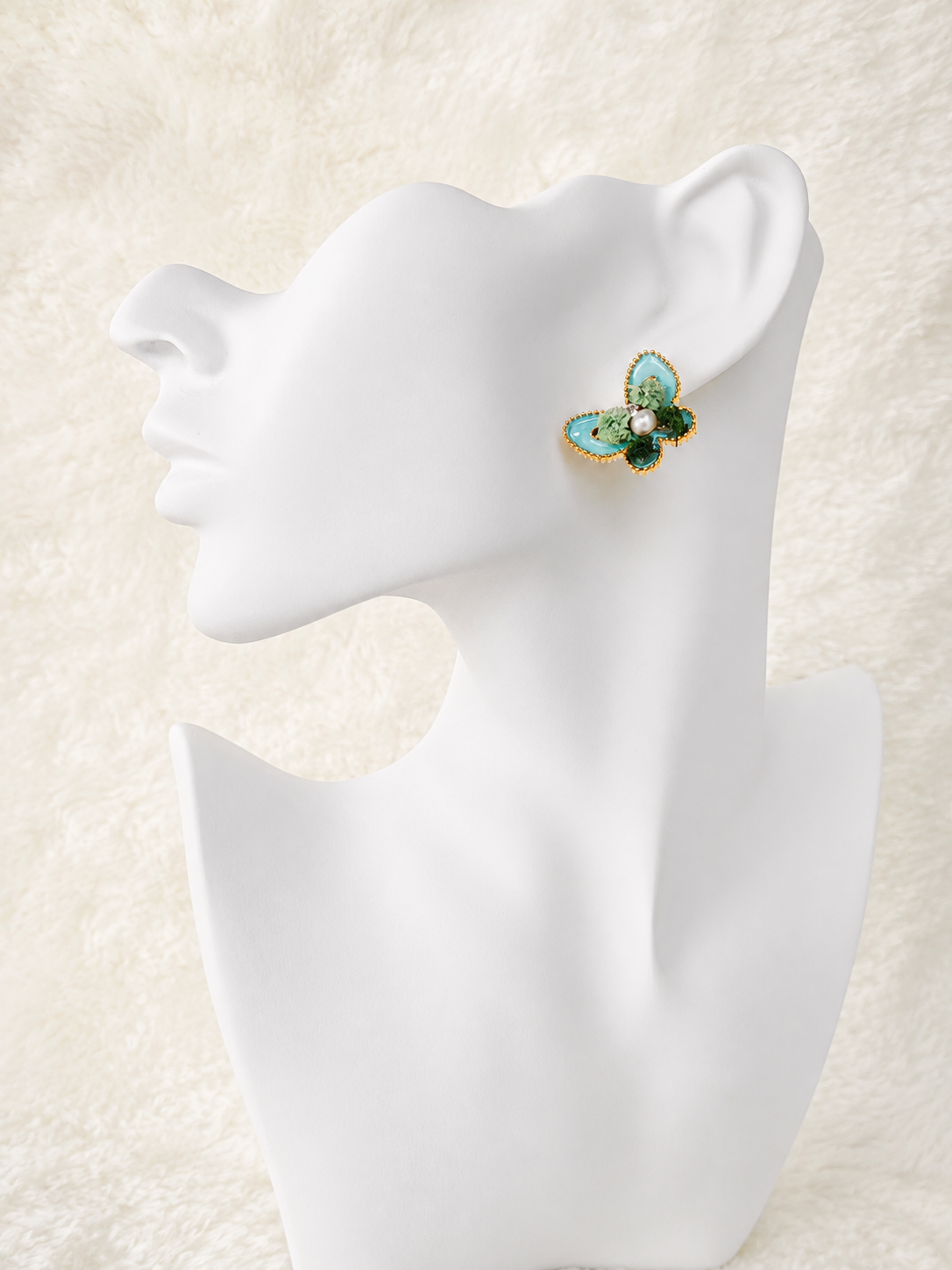 24K Gold Plated Lucky Clover Dual Green Enamel Pearl Crystal Stud Earrings – Panda House