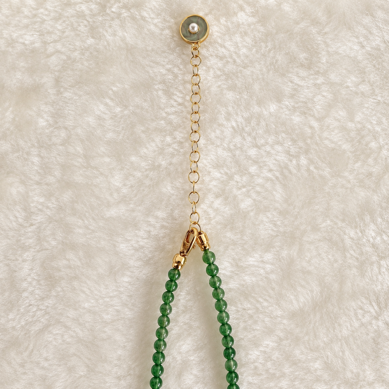 24K Gold Plated Jade Turquoise Pearl Double Layer Necklace with Crystal Floral Pendant