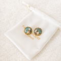 24K Gold Plated Botanical Resin Pearl Round Rope Frame Stud Earrings