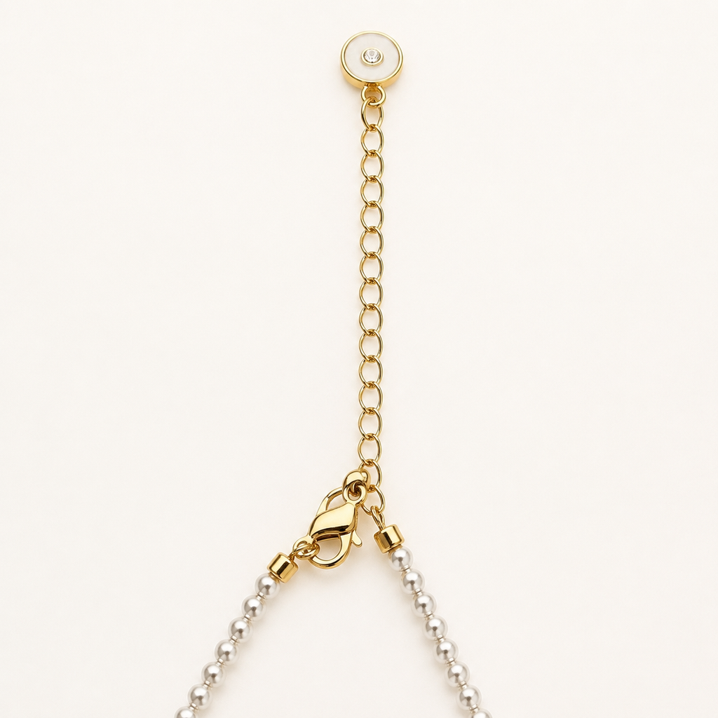 24K Gold Plated White Floral Pearl Pendant Satellite Chain Necklace