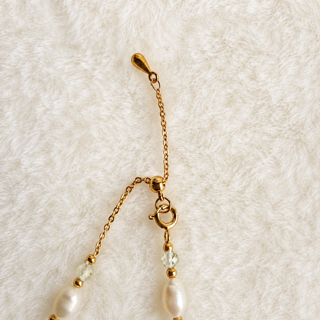 24K Gold Plated Teal Cat’s Eye Leaf Centerpiece Baroque Pearl & Moonstone Bracelet – Panda House