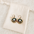 24K Gold Plated Green Enamel Ginkgo Leaf Pearl Drop Earrings
