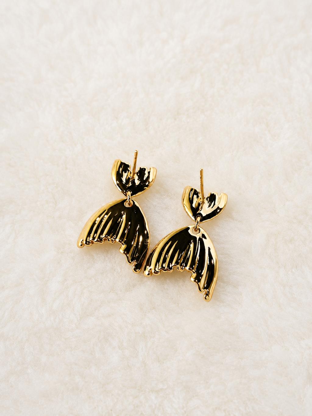 24K Gold Plated Fan Wing Pearl Teal Orange Enamel Drop Earrings – Panda House