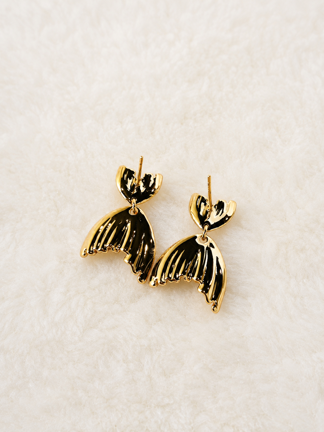24K Gold Plated Fan Wing Pearl Teal Orange Enamel Drop Earrings – Panda House