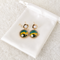 24K Gold Plated Oil Painting Abstract Enamel Pearl Crystal Drop Earrings
