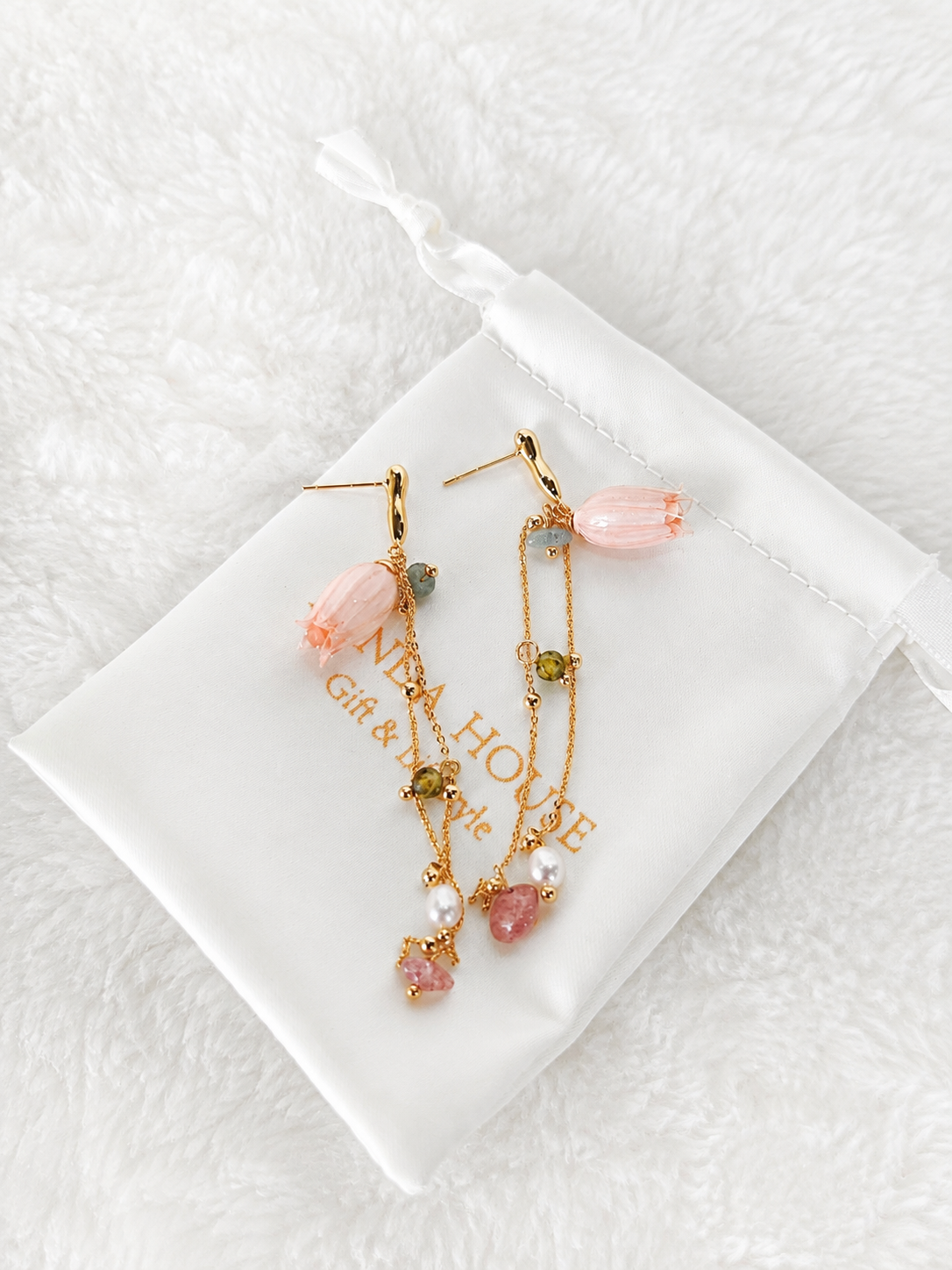 24K Gold Plated Long Chain Tassel Multi-Gemstone Drop Earrings – Panda House