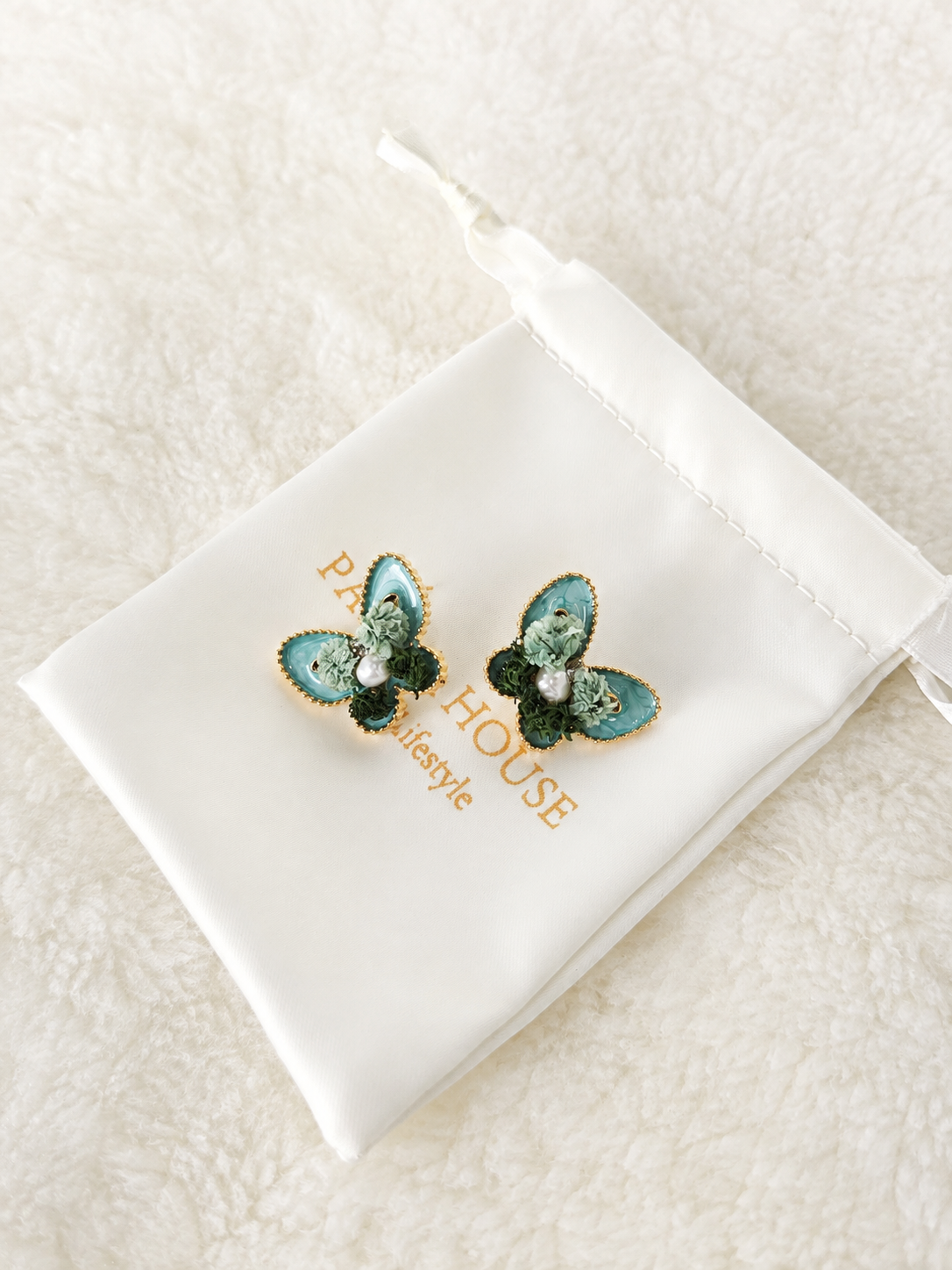 24K Gold Plated Lucky Clover Dual Green Enamel Pearl Crystal Stud Earrings – Panda House