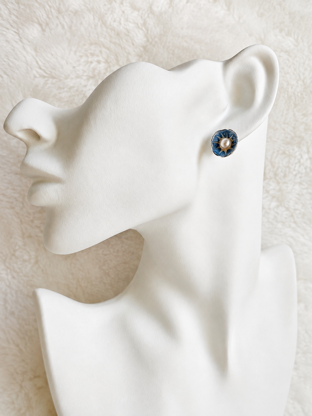 S925 Sterling Silver Navy Blue Enamel Flower Pearl Stud Earrings – Panda House