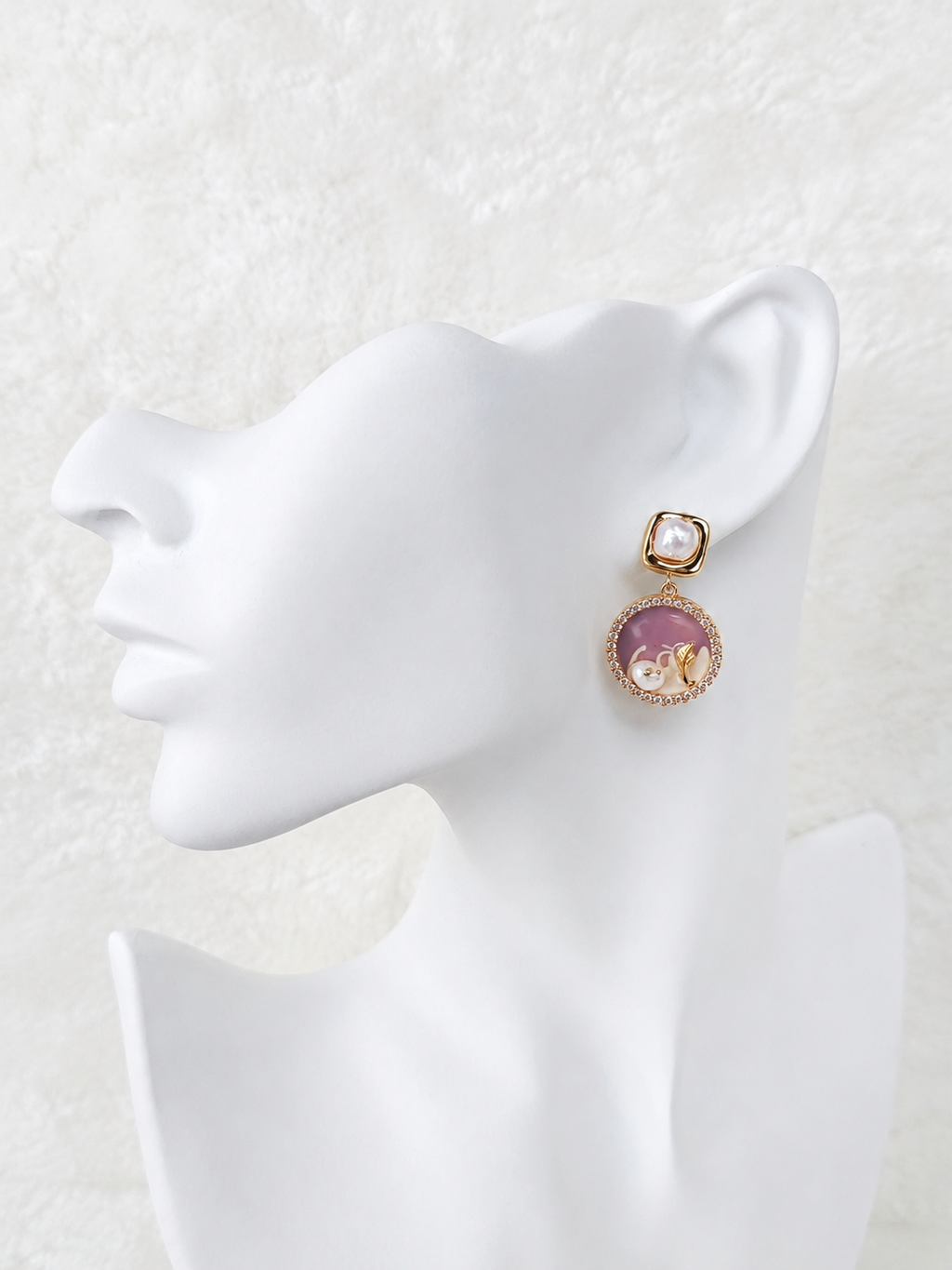 24K Gold Plated Baroque Pearl Stud Crystal Halo Lavender Enamel Drop Earrings – Panda House