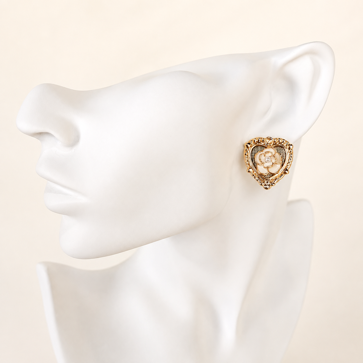 24K Gold Plated Baroque Shield Camellia Pearl Stud Earrings – Panda House