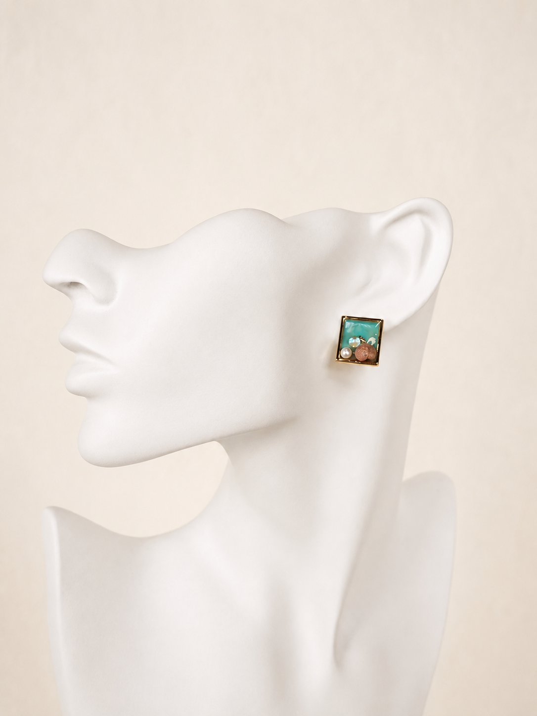 24K Gold Plated Square Tiffany Blue Enamel Coral Rose Pearl Crystal Stud Earrings – Panda House