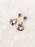 24K Gold Plated Double Heart Purple Iris Enamel Baroque Pearl Drop Earrings – Panda House