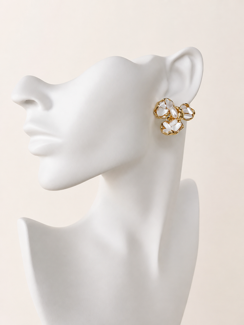 24K Gold Plated Baroque Keshi Pearl Trefoil Flower Stud Earrings – Panda House