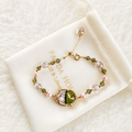 24K Gold Plated Heart Floral Glass Centerpiece Pearl & Green Crystal Bracelet – Panda House
