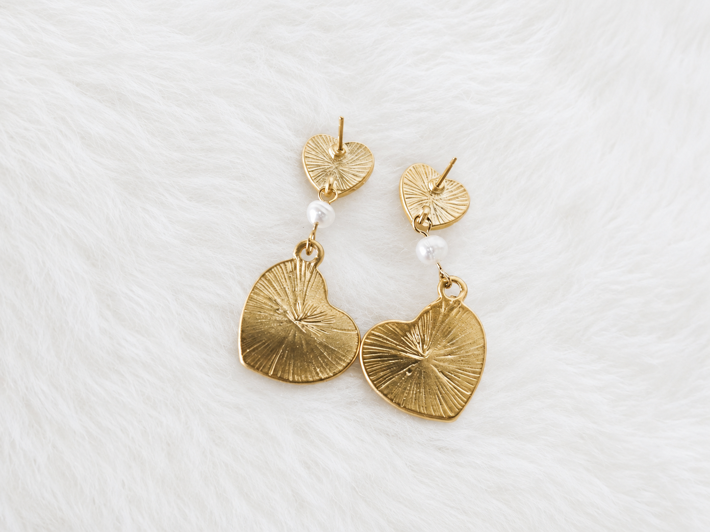 24K Gold Plated Double Heart Purple Iris Enamel Baroque Pearl Drop Earrings – Panda House