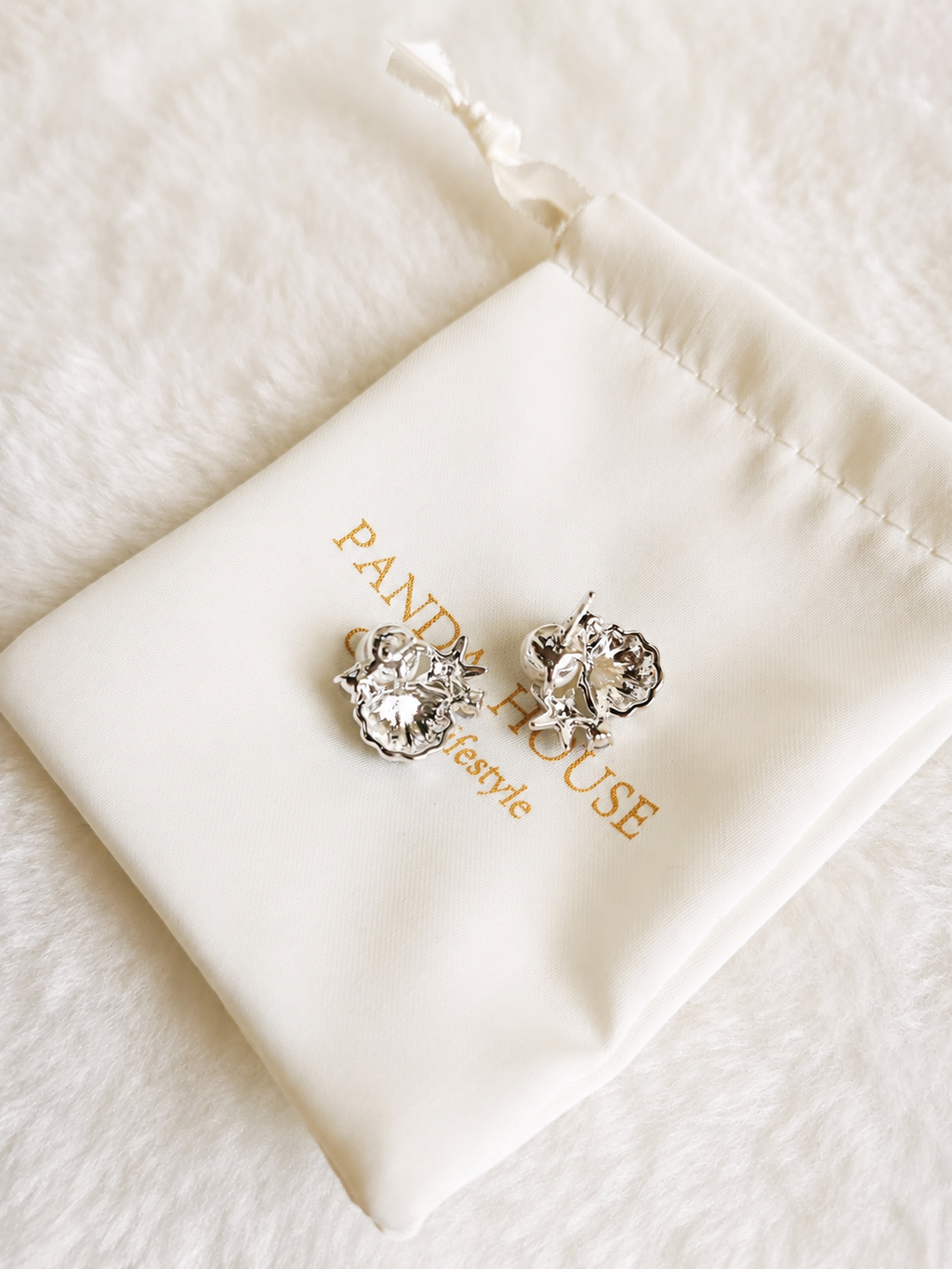 S925 Sterling Silver Scallop Shell Blue Enamel Pearl & Crystal Stud Earrings – Panda House